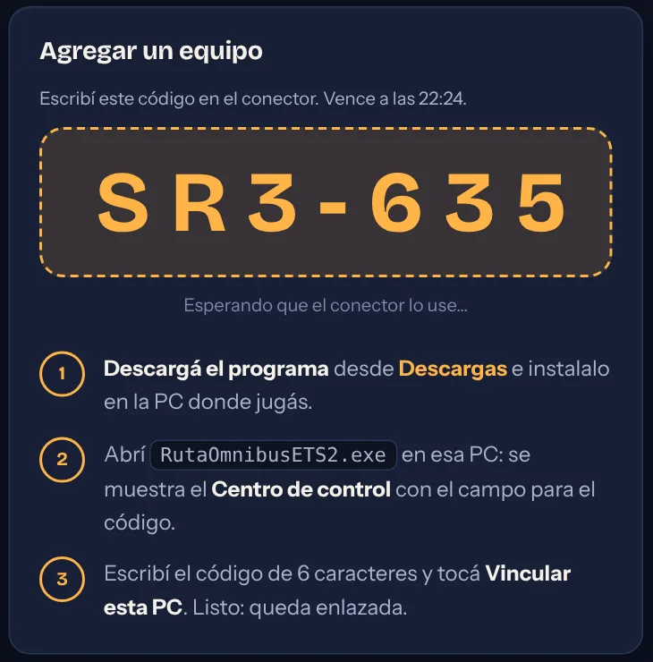 Código de vinculación en la web